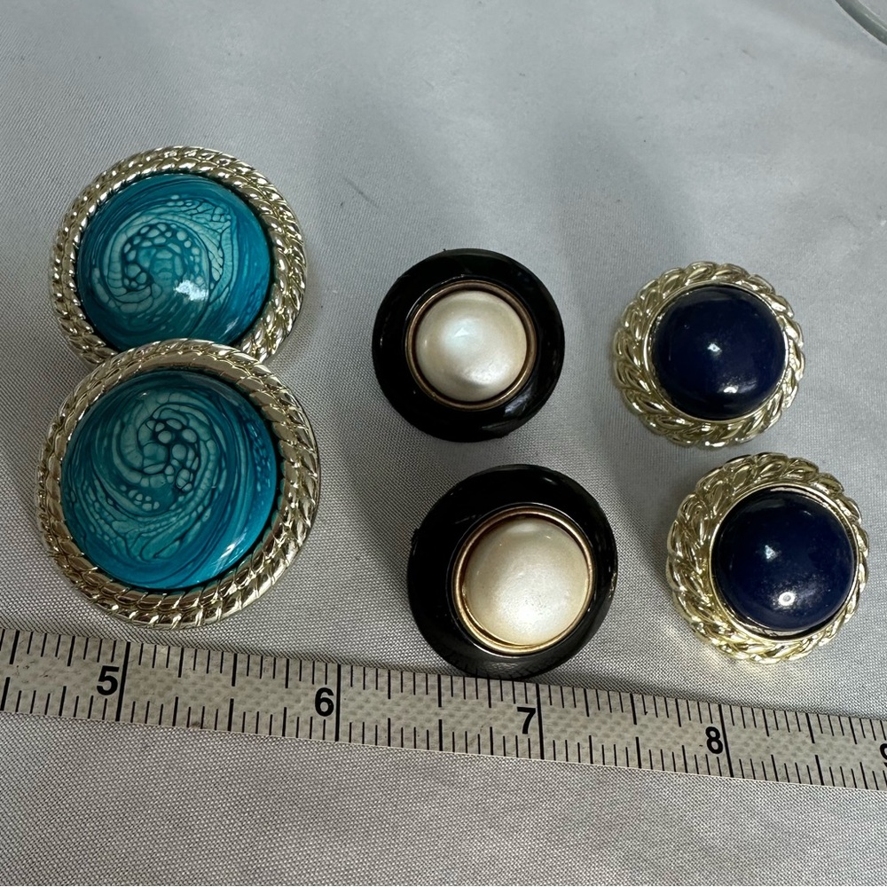Three pairs of 80’s button style earrings